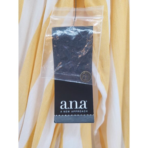 A.N.A Womens Gold Stripe Button-Down Drape Front Blouse Small Rayon Fabric Long - Picture 3 of 8